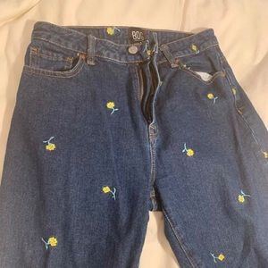 BDG Floral Patch High Waisted Rise Slim Mom Jeans